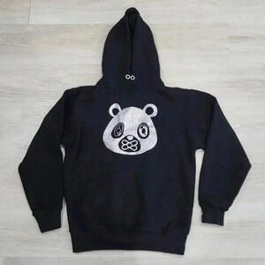 Sun Tees Womens Fleece Glitter Panda Face Streetwear Hoodie Black Silver Small